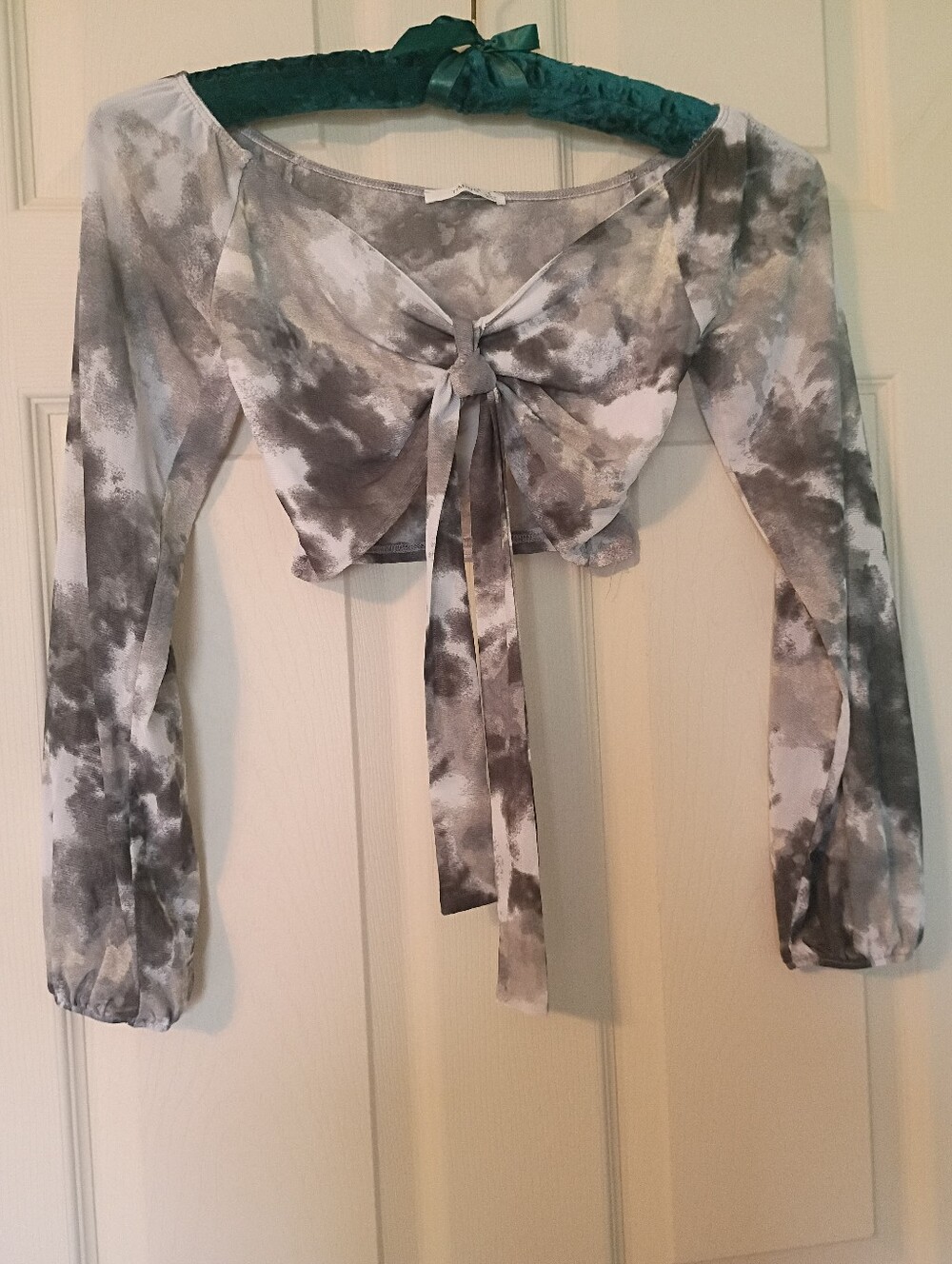 Timing Gray and White Tie Dye Long Sleeve Sheer Top Small